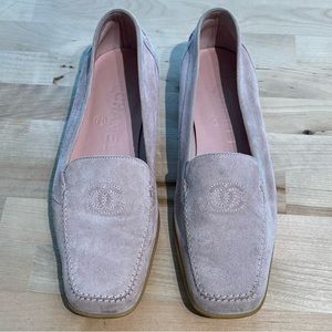 CHANEL Light Pink Suede Loafers
